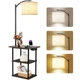 PESRAE Floor Lamp with Table, End Tables Charging Rustic Brown 