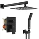 SR SUN RISE Black Square Rainfall Shower Head and Handle 10 Inch, Matte 
