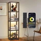 Glass Display Shelf 67 5 Tier LED Floor Lamp Remote App Control Walnut OUTON Glass Display Shelf 67 5 Tier LED Floor Lamp Remote App Control Walnut OUTON