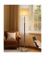 JOOFO Mid-Century Modern Wood Floor Lamp with Dual Fabric Shade, Remote Contr...