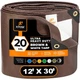 Tarp 12 x 30 Ultra Heavy Duty Waterproof Brown White 20 Mil UV Xpose Safety Rain