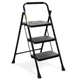 HBTOWER 3 STEP LADDER, FOLDING STEP STOOL, STURDY STEEL LADDER - BLACK