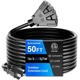 islewire 50 FT 3 Outlet Outdoor Extension Cord Waterproof, 16/3 SJTW Black Ex...