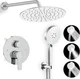 JQBQS Shower Faucet Set 10" Brass Rough-In Valve Body Trim Kit Rainfall CHROME