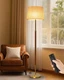 JOOFO Mid-Century Modern Wood Floor Lamp with Dual Fabric Shade, Remote Contr...