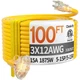 Extension Cord 100ft 12 Gauge Heavy Duty 3 Outlet Waterproof Yellow Deeklify