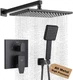 POP SANITARYWARE Matte Black Shower Faucet Set Rainfall 12 Inch Shower Head and 