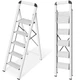 KINGRACK Aluminium 5 Step Ladder, Lightweight 5-step with handrail, Silver